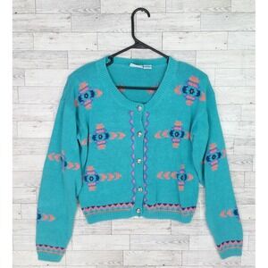 Vintage Peddlers Sport Cardigan Sweater Top Size S Small Indian Native American